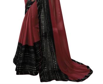 Red printed silk saree with blouse 3
