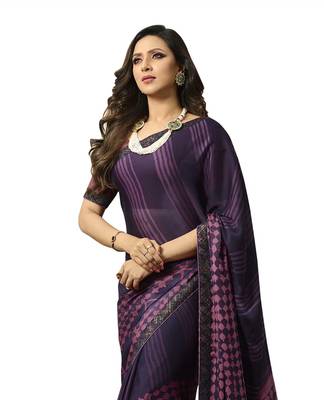 Violet printed silk saree with blouse 2