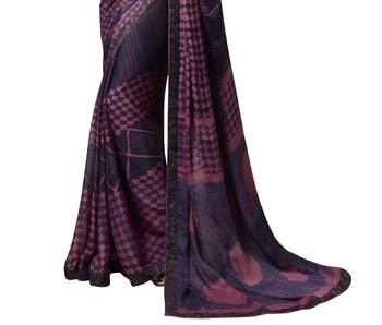 Violet printed silk saree with blouse 3