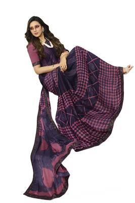 Violet printed silk saree with blouse 4