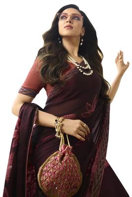 Wine printed silk saree with blouse 2