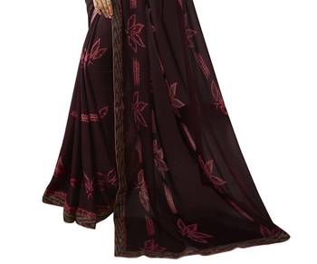 Wine printed silk saree with blouse 3