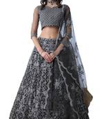 Grey Embroidered Net Semi Stitched Lehenga