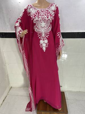 pink georgette moroccan kaftan with zari and stone work  1