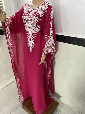 pink georgette moroccan kaftan with zari and stone work  2