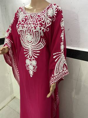 pink georgette moroccan kaftan with zari and stone work  3