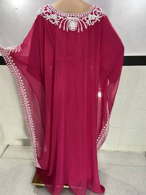 pink georgette moroccan kaftan with zari and stone work  4