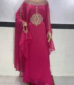 pink georgette moroccan kaftan with zari and stone work 