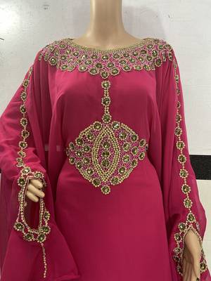 pink georgette moroccan kaftan with zari and stone work  2