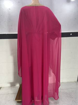 pink georgette moroccan kaftan with zari and stone work  3