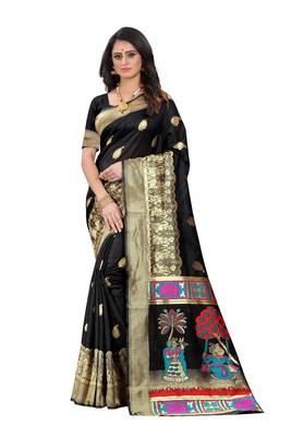 Black Woven Jacquard Saree With Blouse 1