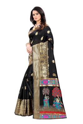 Black Woven Jacquard Saree With Blouse 2