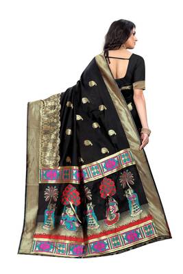 Black Woven Jacquard Saree With Blouse 3
