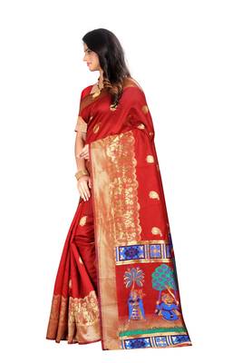 Red Woven Jacquard Saree With Blouse 2