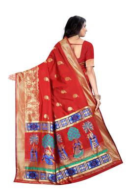 Red Woven Jacquard Saree With Blouse 3