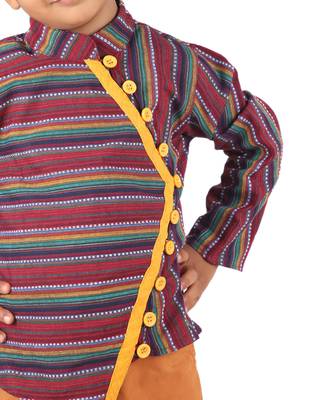 Maroon Multicolored printed Stripes cotton boys-shirt 2