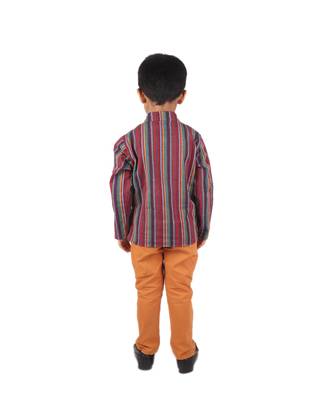 Maroon Multicolored printed Stripes cotton boys-shirt 4