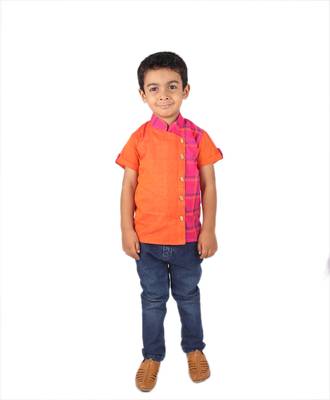 Orange printed cotton boys-shirt 1