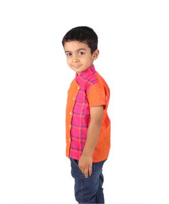 Orange printed cotton boys-shirt 3
