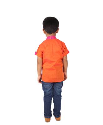 Orange printed cotton boys-shirt 4