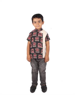 Black MiniBus printed cotton boys-shirt 1