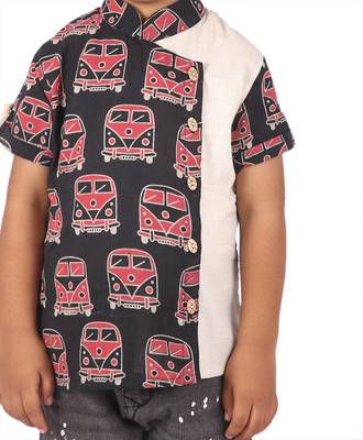 Black MiniBus printed cotton boys-shirt 2