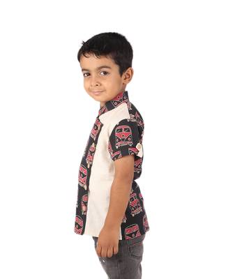 Black MiniBus printed cotton boys-shirt 3