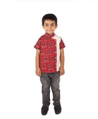 Maroon MiniBus printed cotton boys-shirt 1