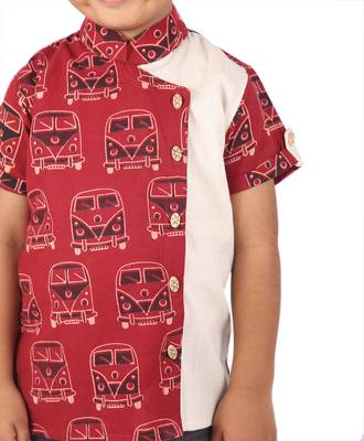 Maroon MiniBus printed cotton boys-shirt 2