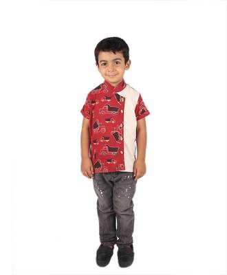 Maroon Truck printed cotton boys-shirt 1