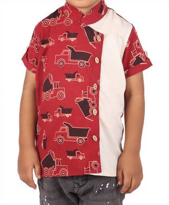 Maroon Truck printed cotton boys-shirt 2