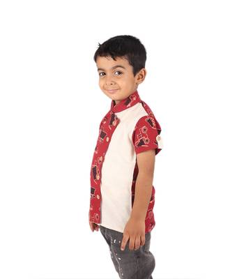 Maroon Truck printed cotton boys-shirt 3