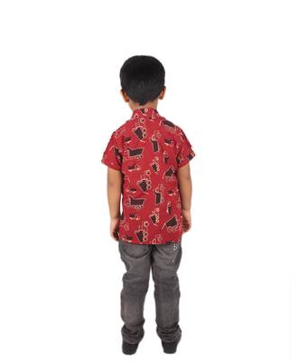 Maroon Truck printed cotton boys-shirt 4