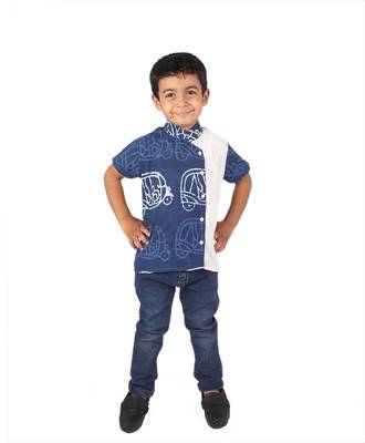 Blue Auto-Ricksaw printed cotton boys-shirt 1