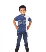 Blue Auto-Ricksaw printed cotton boys-shirt