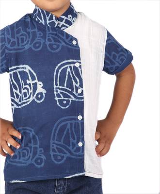 Blue Auto-Ricksaw printed cotton boys-shirt 2