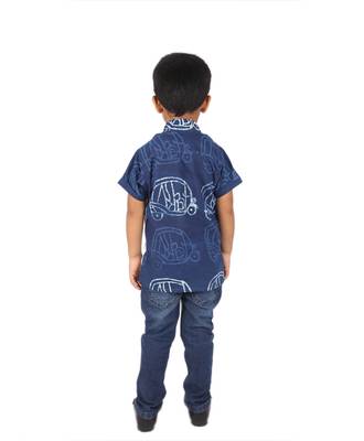 Blue Auto-Ricksaw printed cotton boys-shirt 4