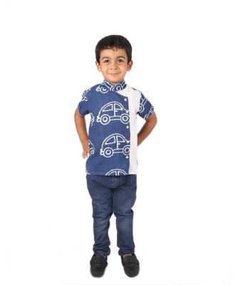 Blue Car printed cotton boys-shirt 1
