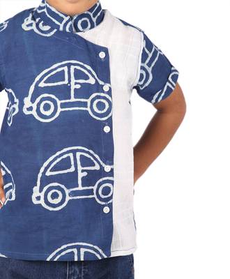 Blue Car printed cotton boys-shirt 2
