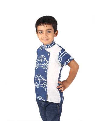 Blue Car printed cotton boys-shirt 3
