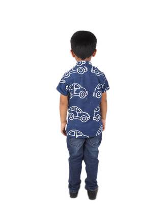 Blue Car printed cotton boys-shirt 4