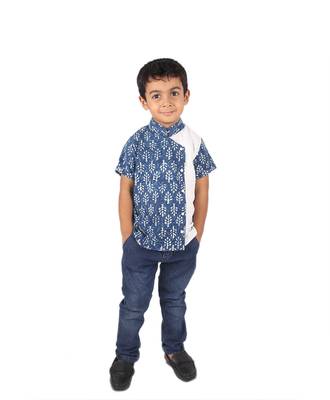 Blue Pine Cone printed cotton boys-shirt 1