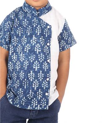 Blue Pine Cone printed cotton boys-shirt 2