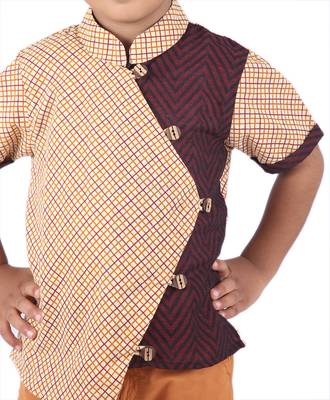 Brown Check printed cotton boys-shirt 2