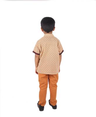 Brown Check printed cotton boys-shirt 4
