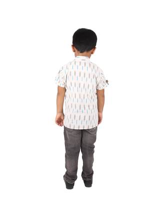 White and Blue printed cotton boys-shirt 4