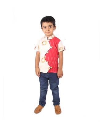 White and Red printed cotton boys-shirt 1