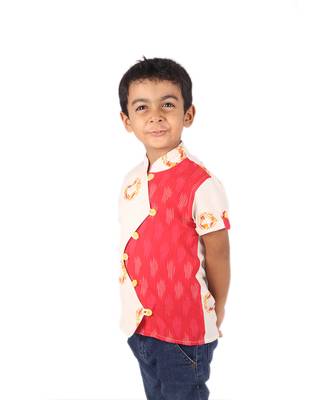 White and Red printed cotton boys-shirt 3