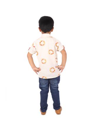 White and Red printed cotton boys-shirt 4