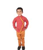 Red Multicolor printed Stripes cotton boys-shirt